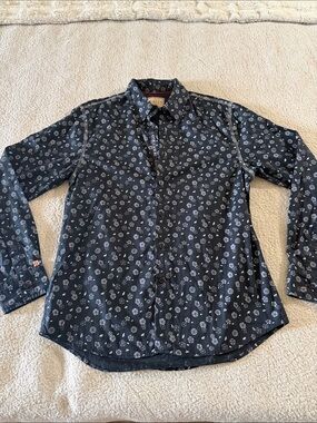 Vintage Italia 100% Cotton Men's Black Floral Print Casual Button-Down Shirt Med